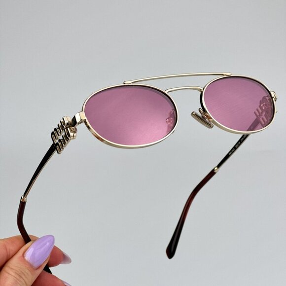 Miu Miu MU54ZS ZVN50D BRAND NEW Sunglasses Gold Pink Mirror Silver Pilot Unisex - Picture 2 of 14